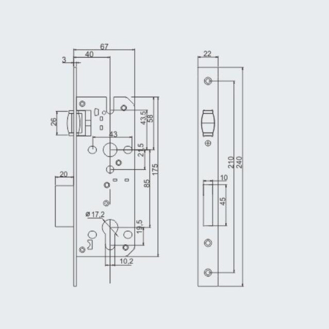 High quality Stainless steel 85mm*40mm mortise lock with roller