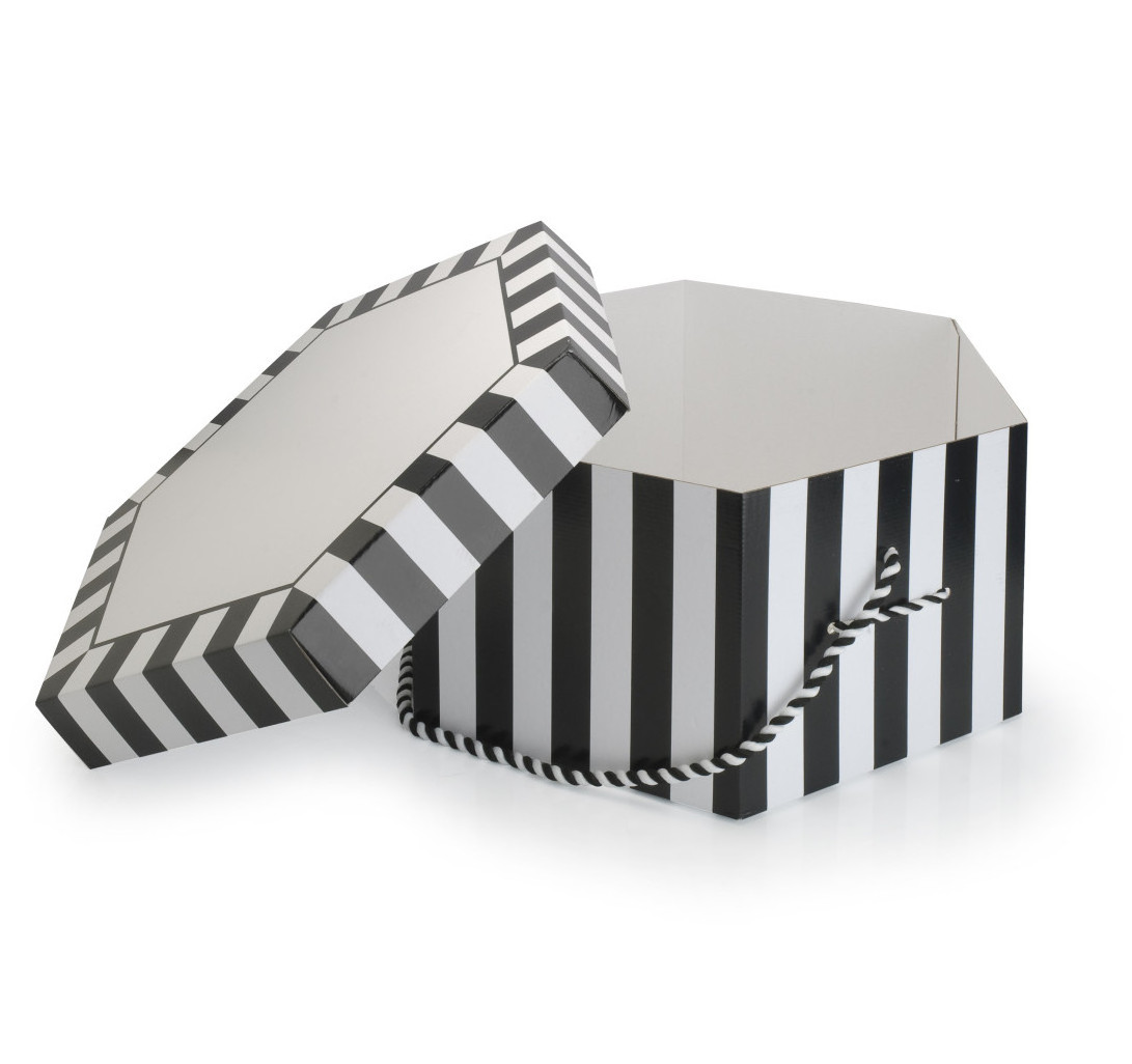 Cap Packaging Gift Paper Boxes Customized Stripe Hexagon Fedora Hat Box With Ribbon Handle