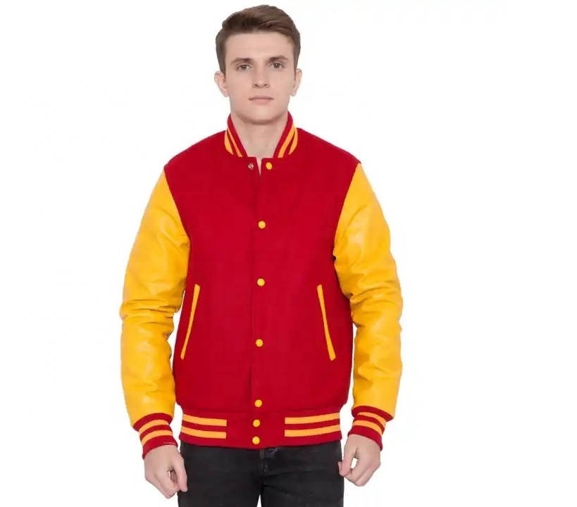 Premium Work Red Wool Body And Yellow Leather Sleeves High Quality Men's Letterman College Varsity Jackets