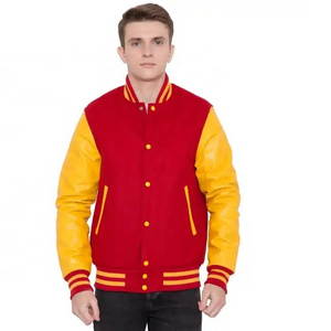 Premium Work Red Wool Body And Yellow Leather Sleeves High Quality Men's Letterman College Varsity Jackets