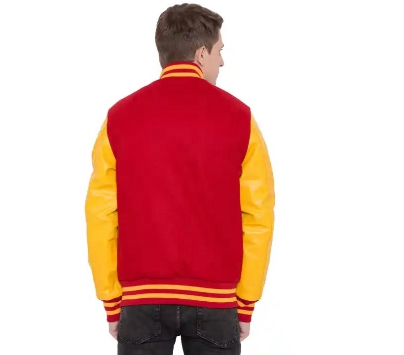 Premium Work Red Wool Body And Yellow Leather Sleeves High Quality Men's Letterman College Varsity Jackets