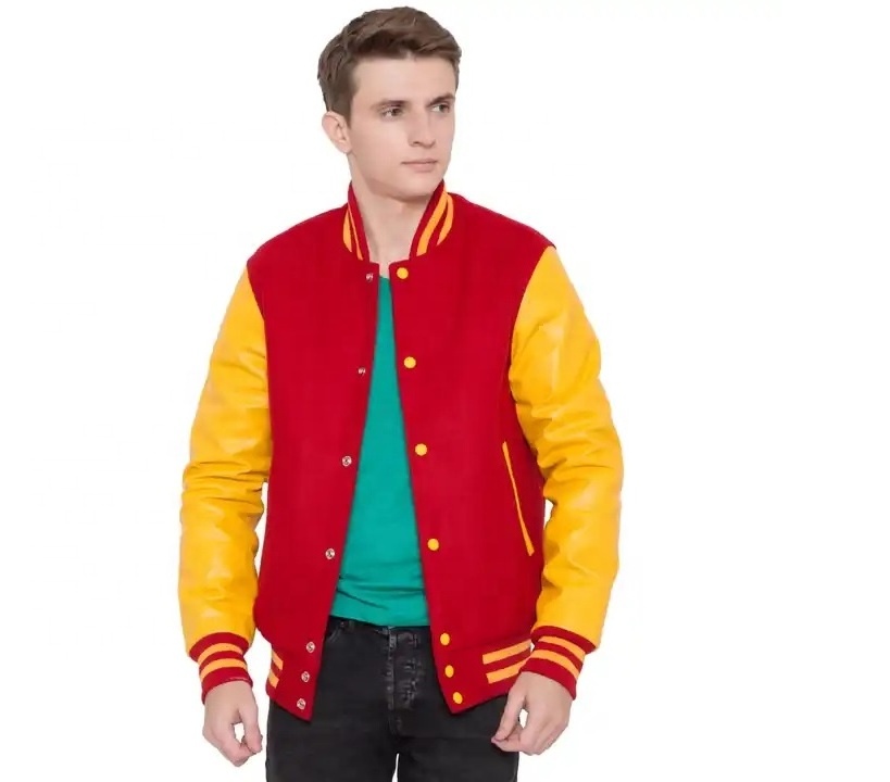 Premium Work Red Wool Body And Yellow Leather Sleeves High Quality Men's Letterman College Varsity Jackets