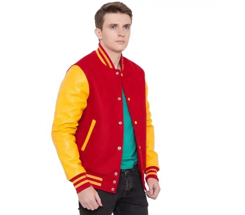 Premium Work Red Wool Body And Yellow Leather Sleeves High Quality Men's Letterman College Varsity Jackets