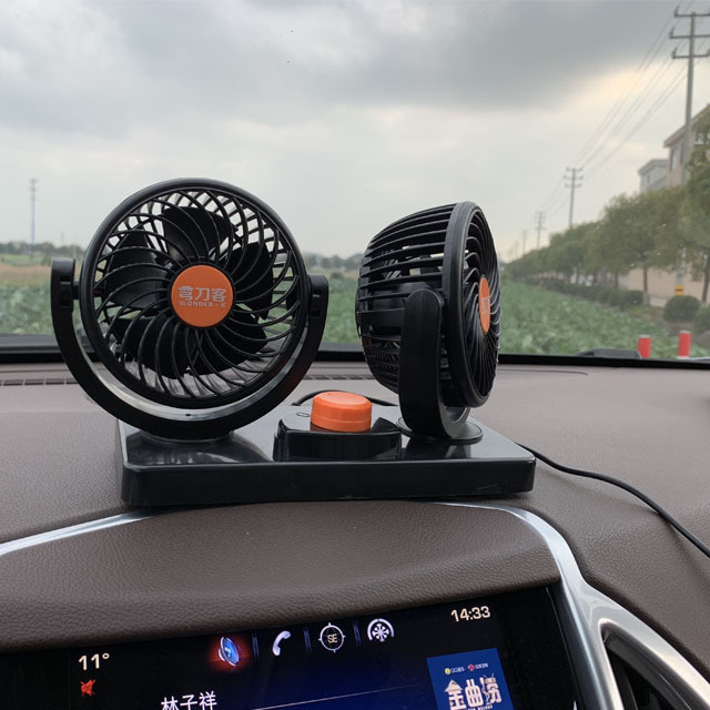 360 Rotating Free Adjustment Dual Head 2 Speed Rotatable 12V Ventilation Dashboard Electric Car Fans