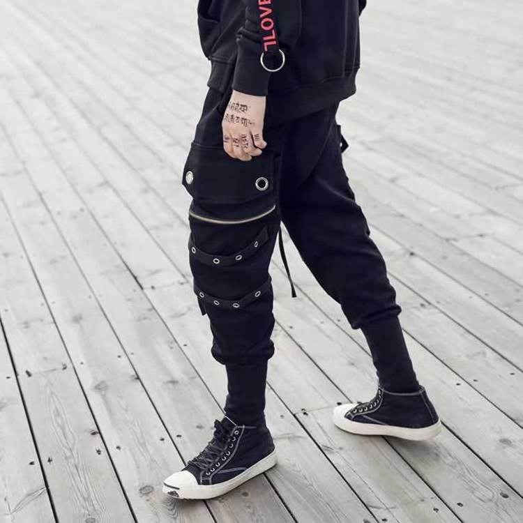 Custom Mens Black Drawstring Casual Tapered Jogger Pants Wholesale High Quality Zip Track Pants for Men