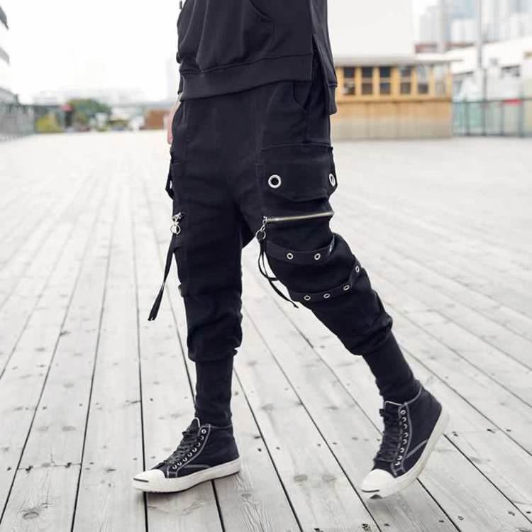 Custom Mens Black Drawstring Casual Tapered Jogger Pants Wholesale High Quality Zip Track Pants for Men