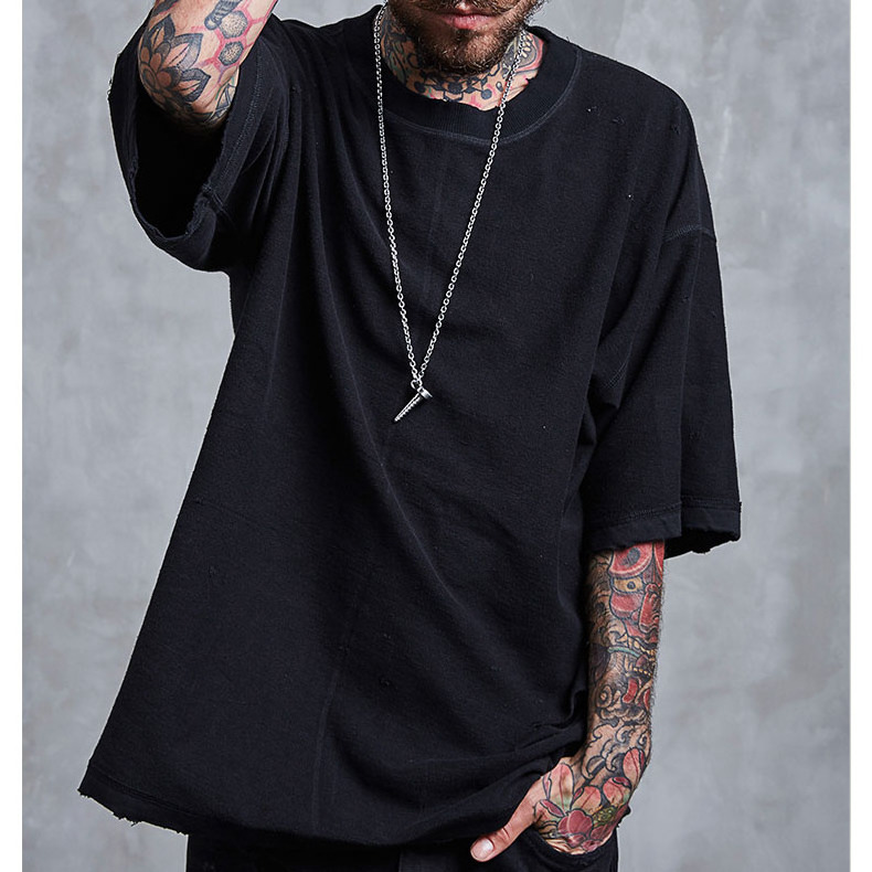 Design Your Own 100% Cotton Oversized Men Drop Shoulder Half Sleeve Black T Shirt