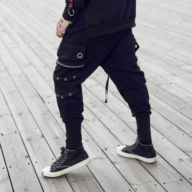 Custom Mens Black Drawstring Casual Tapered Jogger Pants Wholesale High Quality Zip Track Pants for Men