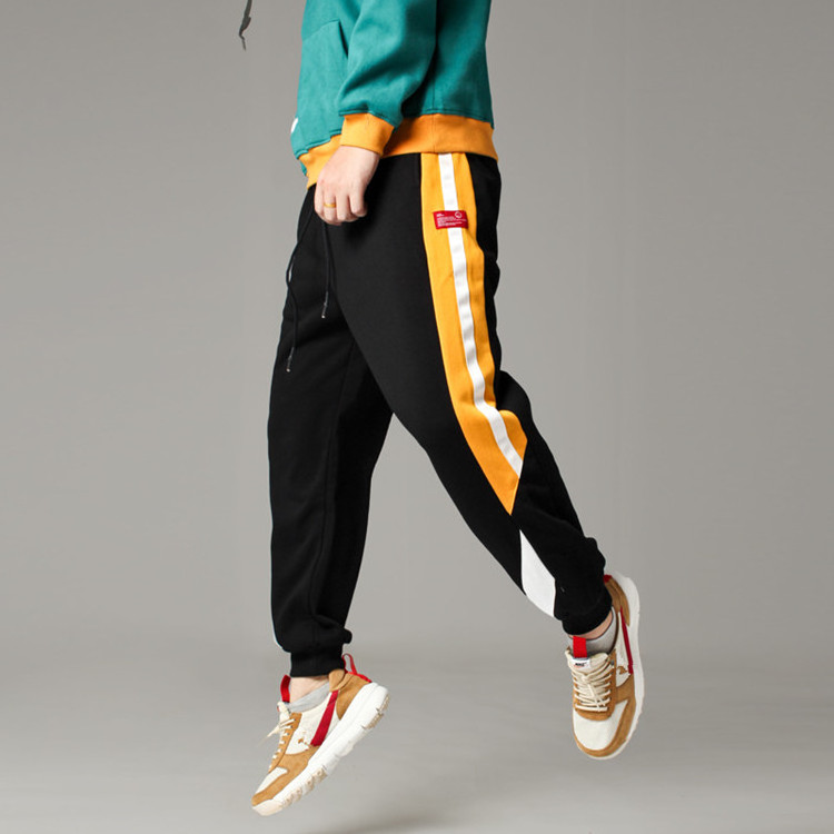 Hot Custom Winter Cotton Tech Fleece Color Block Blank Mens Drawstring Side Stripe Track Jogger pants