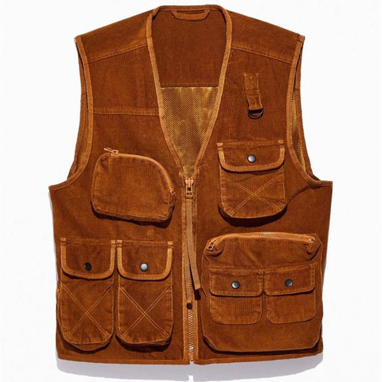 New Stylish Custom Work Cargo Utility Vest Jacket Multiple Pockets 100% Cotton Corduroy Mens Cargo Vest