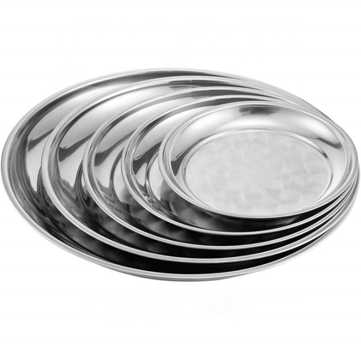 Popular Thailand Style Round Deep Plates Stainless Steel Fruit Serving Tray