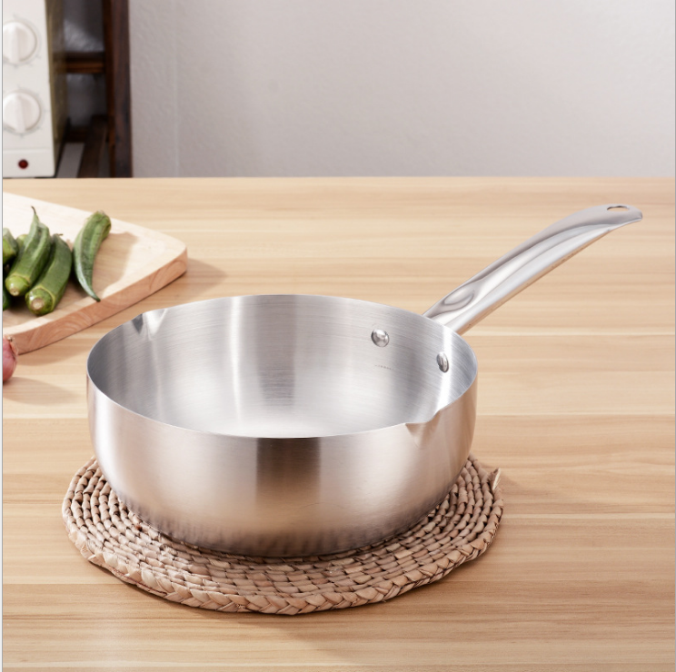 Stainless steel Japanese style cooking pot milk and sauce pot frying pan with steel/wood handle