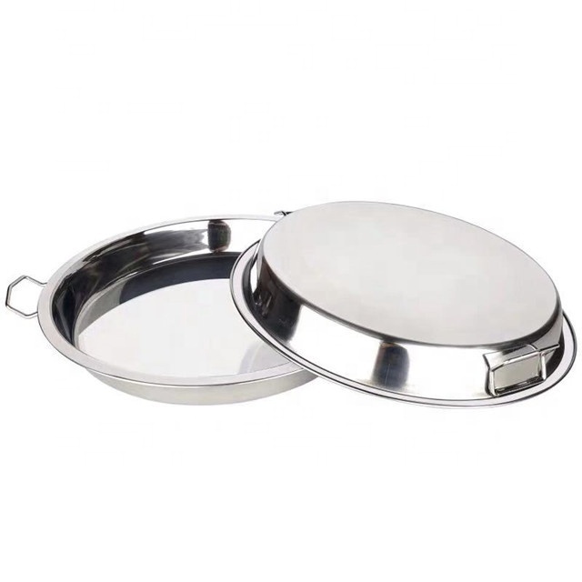 High Quality Non-magnetic Stainless Steel Round Tray Cake Pizza Baking Tray with handles