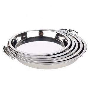 High Quality Non-magnetic Stainless Steel Round Tray Cake Pizza Baking Tray with handles