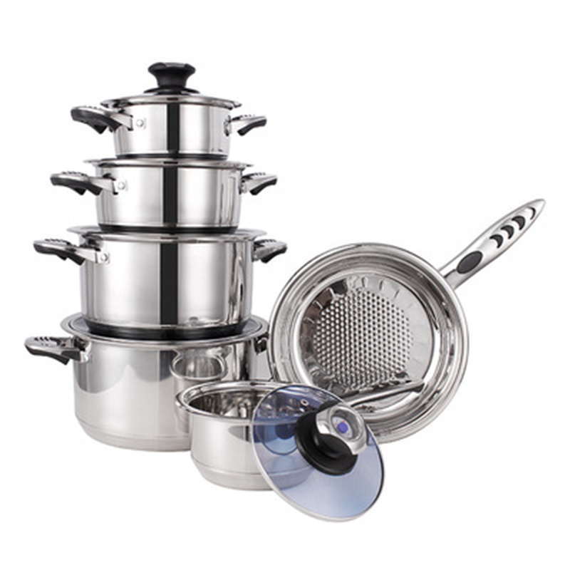 Popularity 30pcs Cookware Set 50pcs Stainless Steel Kitchenware Utensil Luxury Cooking Pot Set With Blue Glass Lid