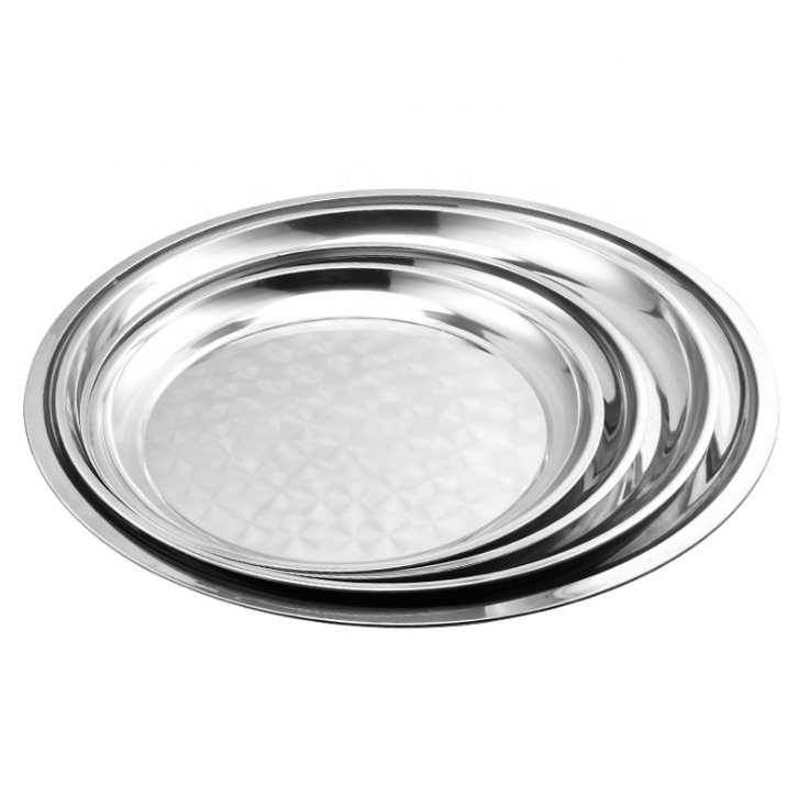 Popular Thailand Style Round Deep Plates Stainless Steel Fruit Serving Tray