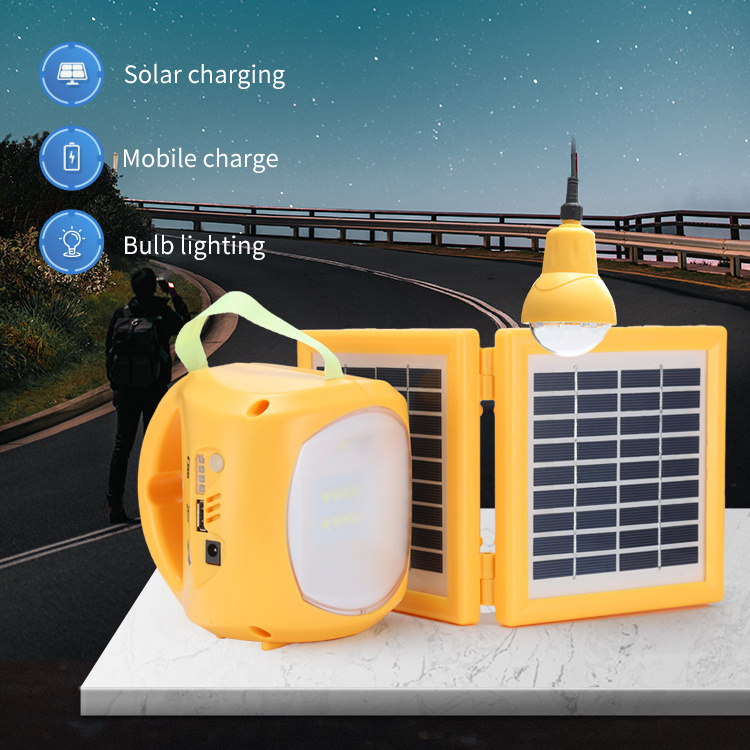 yellow portable rechargeable outdoor camping powered lights emergency charging home mini solar led light