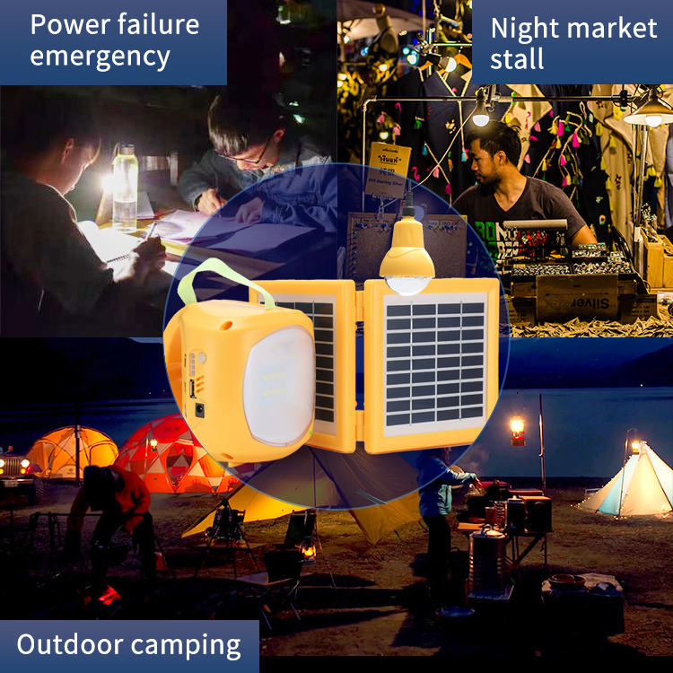 yellow portable rechargeable outdoor camping powered lights emergency charging home mini solar led light