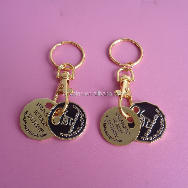 Trolley token one coin holder keyring supermarket Canadian shopping cart two coins keychain custom logo European coins trolley