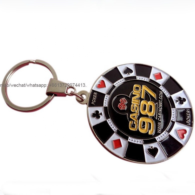 custom circular poker card player chip metal key ring chain finder fob factory direct price excellent quality playing cards