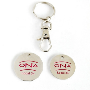 custom logo metal Canada double loonie coin and quarter coin shopping cart token keychains for real estate corporations