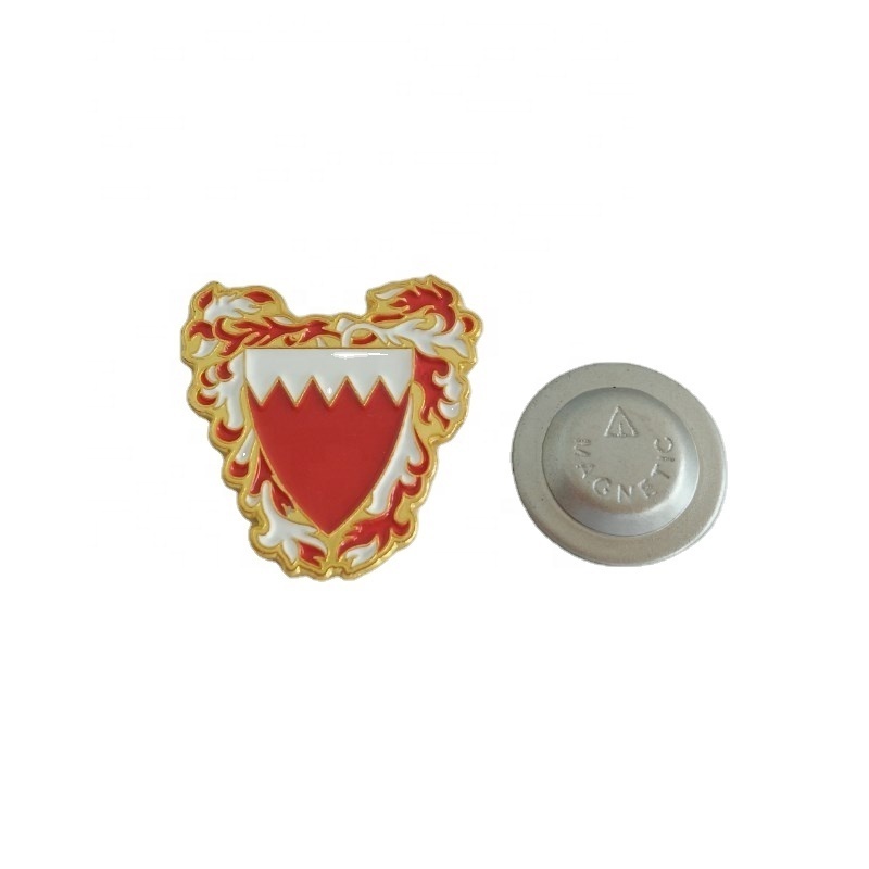 emblem of Bahrain metal engraved soft enamel magnetic souvenir label pin badges brooch for Bahrain national Day celebrating