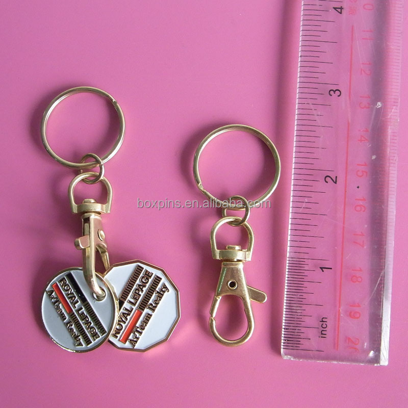 Trolley token one coin holder keyring supermarket Canadian shopping cart two coins keychain custom logo European coins trolley