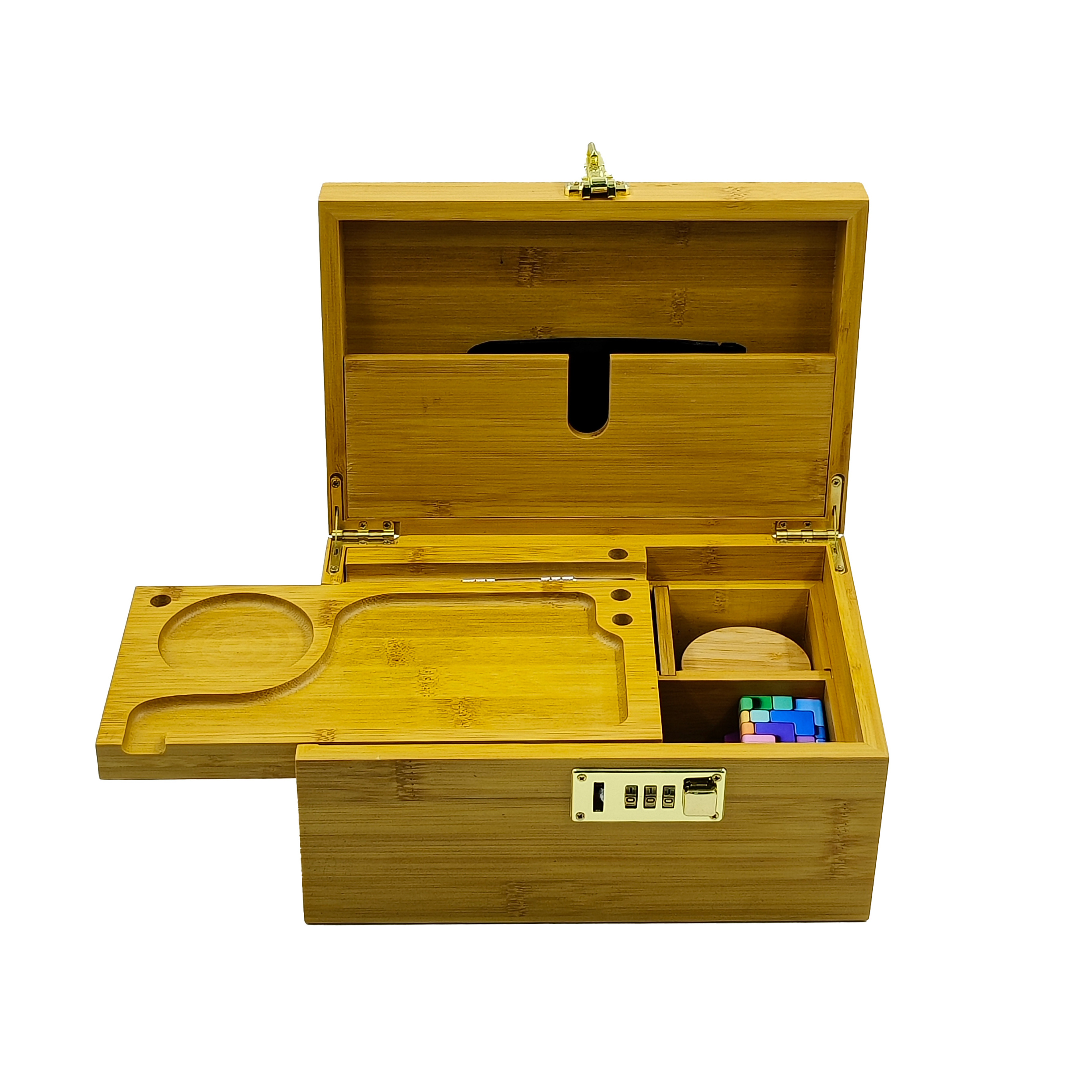 Wood Herb Stash Box with Rolling Tray Storage Container to Store Smoking Accessories Grinder