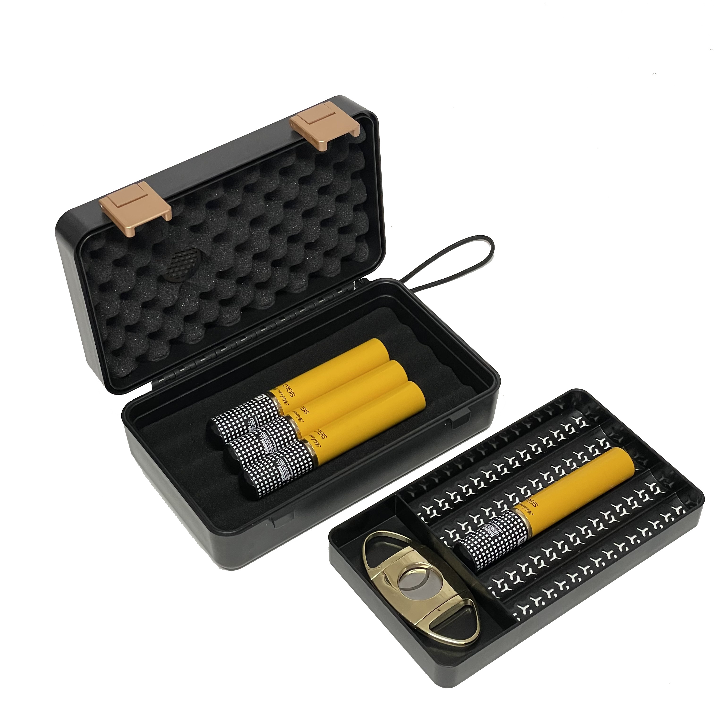 Factory Direct Travel Cigar Kit Portable Moisture-Proof Plastic Humidor with Cutter and Lighter Cigar Bar Cabinet Case Box