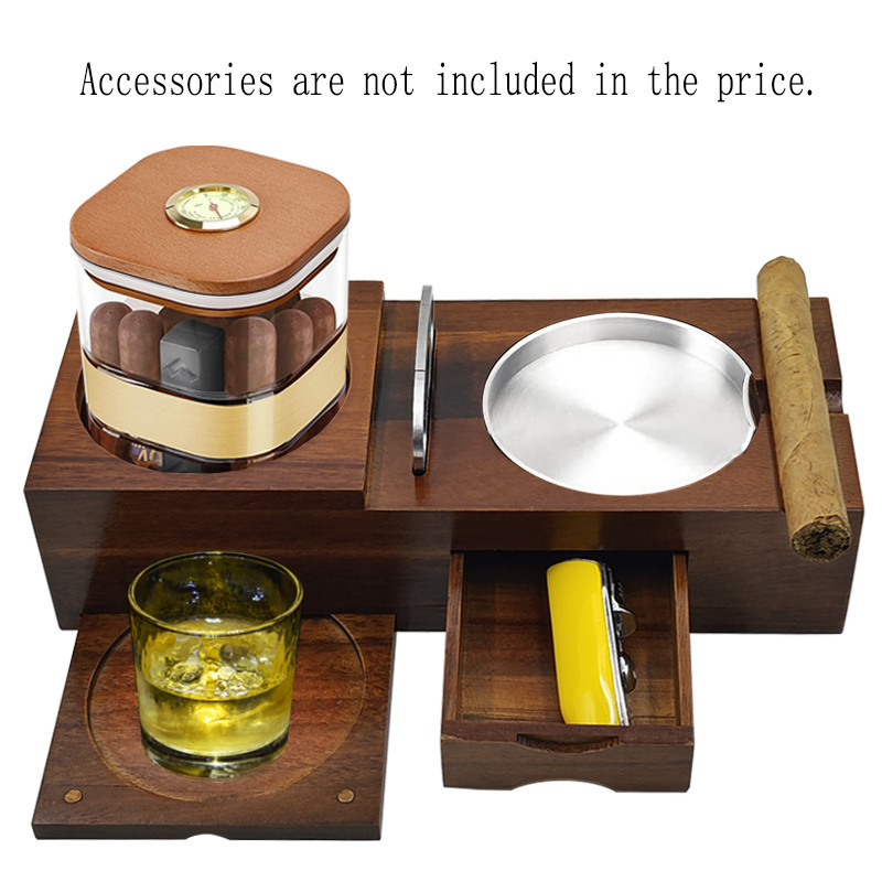 Elegant Cigar Stand and Ashtray Combo Multi-functional Cigar and Wine Glass Holder Rack Customized Cigar Container