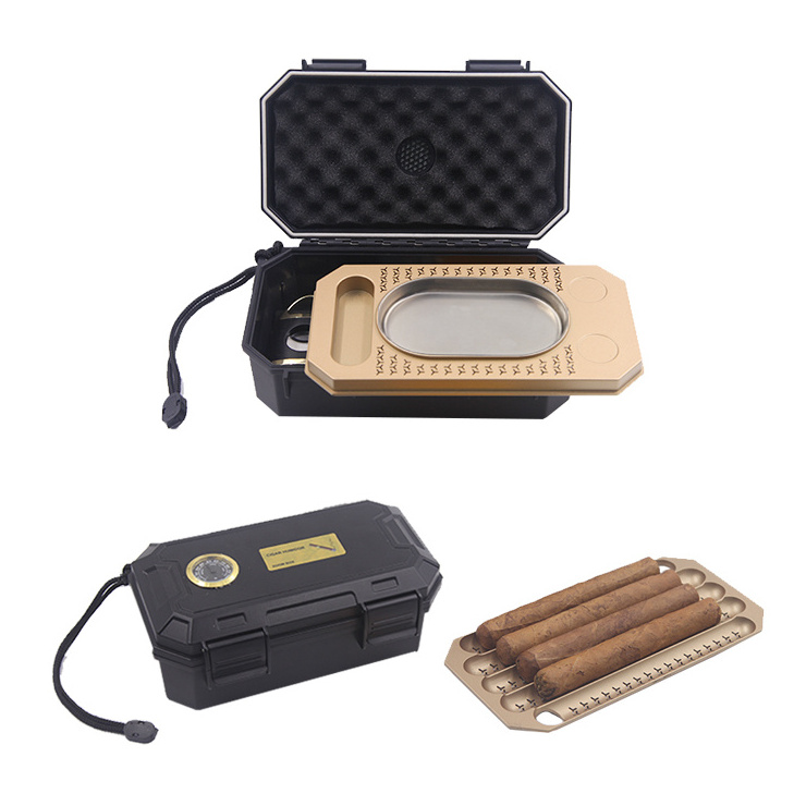 Custom three layer waterproof travel cigar humidor cigar gift set Portable Durable Humidor Cigar Box with Hygrometer