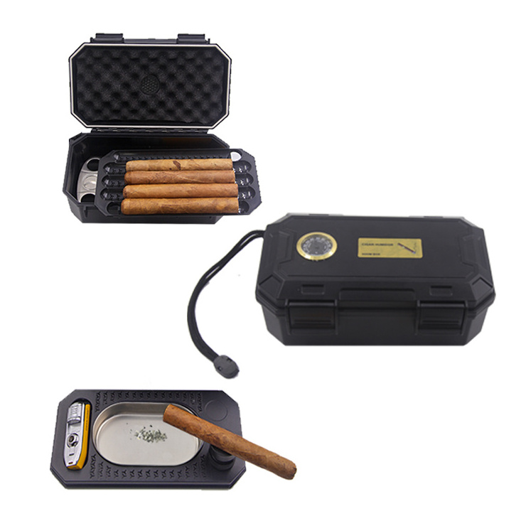 Custom three layer waterproof travel cigar humidor cigar gift set Portable Durable Humidor Cigar Box with Hygrometer