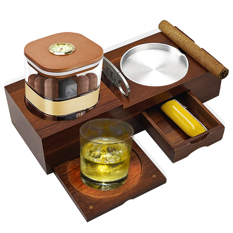 Elegant Cigar Stand and Ashtray Combo Multi-functional Cigar and Wine Glass Holder Rack Customized Cigar Container