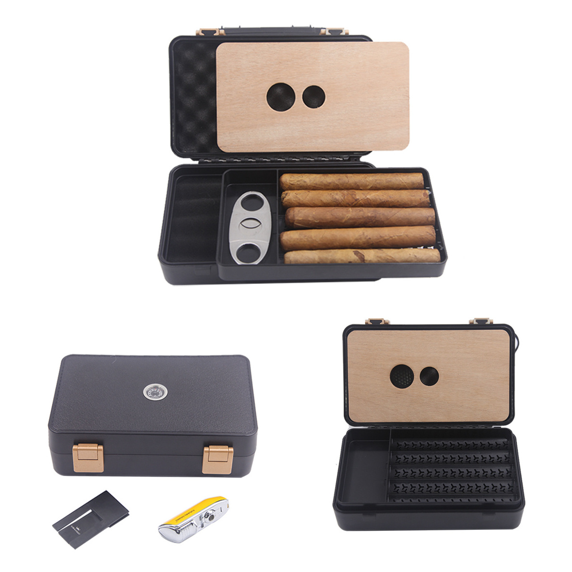 Custom Personalized 5-Cigar Capacity Portable Travel Humidor Frosted Plastic Cigar Gift Box with Accessories