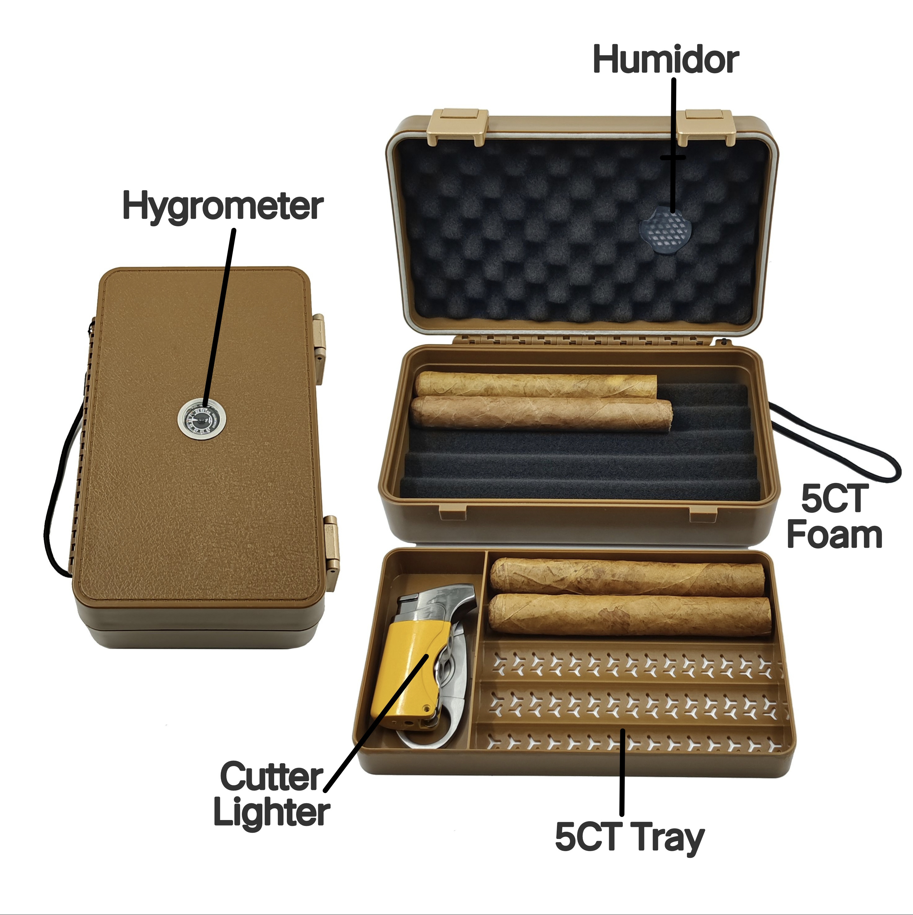 Factory Cigar Hygrometer Smoking Humidor Portable Waterproof Cigar Travel Case for Cigar holder accessories