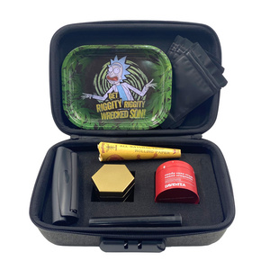 Portable Metal Rolling Tray Custom Herb Grinder and Smell-Proof Storage Container Carrying Smoking Set Accessories