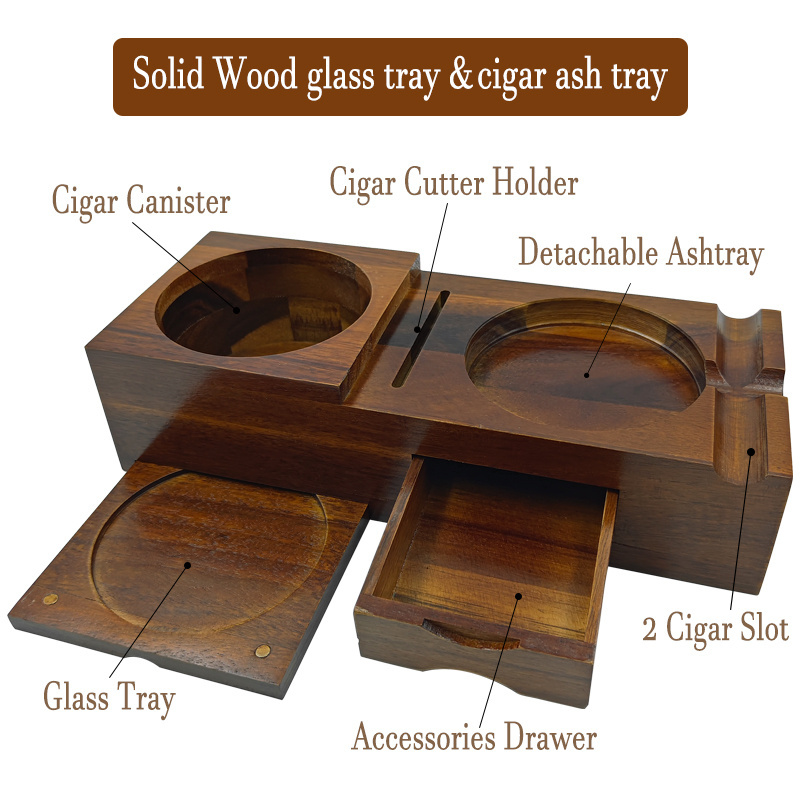 Elegant Cigar Stand and Ashtray Combo Multi-functional Cigar and Wine Glass Holder Rack Customized Cigar Container