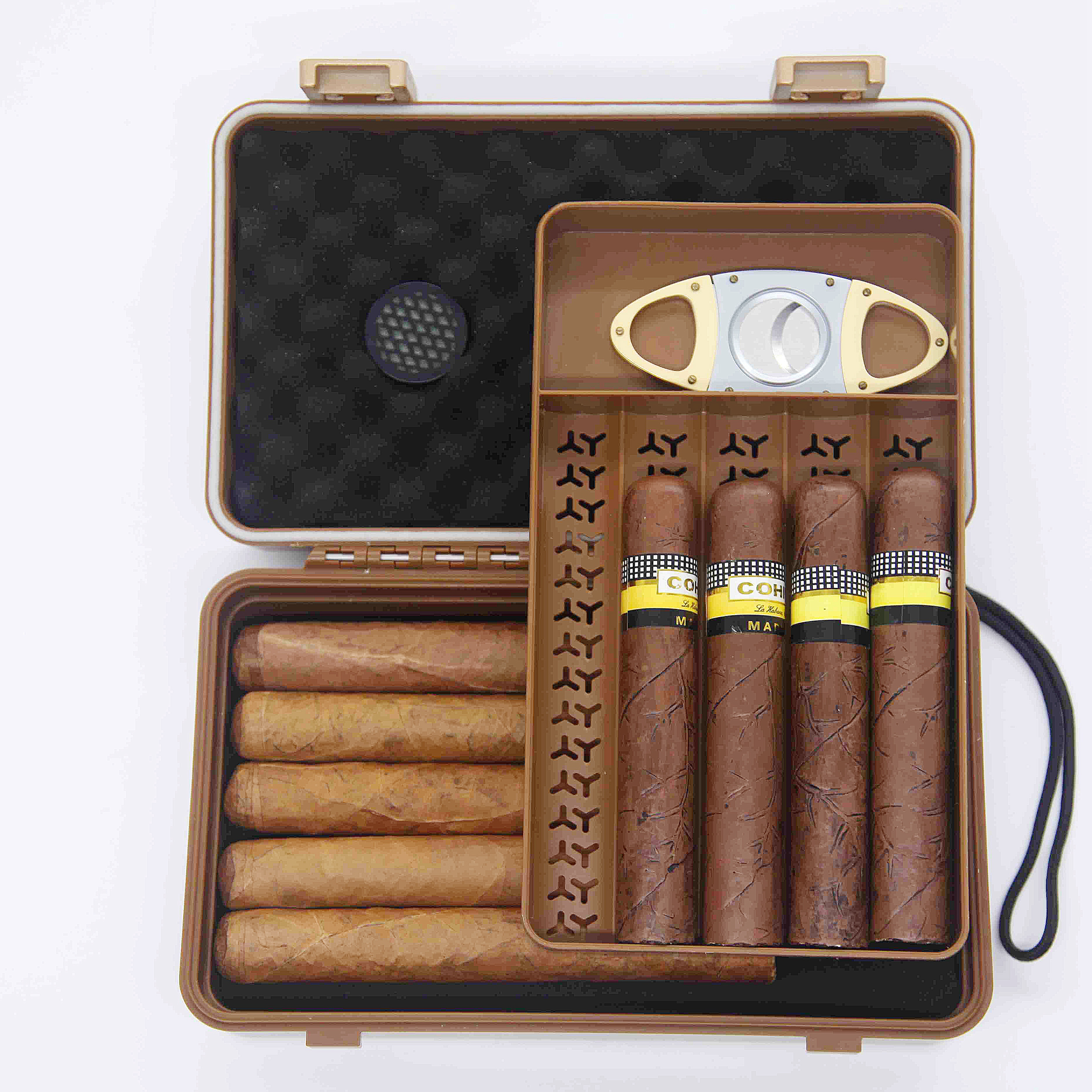 New Factory Custom Portable Plastic Travel Cigar Humidor Box with Cutter Cigar Accessories Set for Cigar Gift