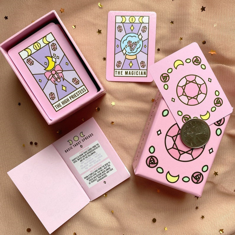 Custom Printing Art Paper Shopping Cute Tarot Cards Pink Mini Oracle Tarot Card Bulk Tarot Cards Boxes