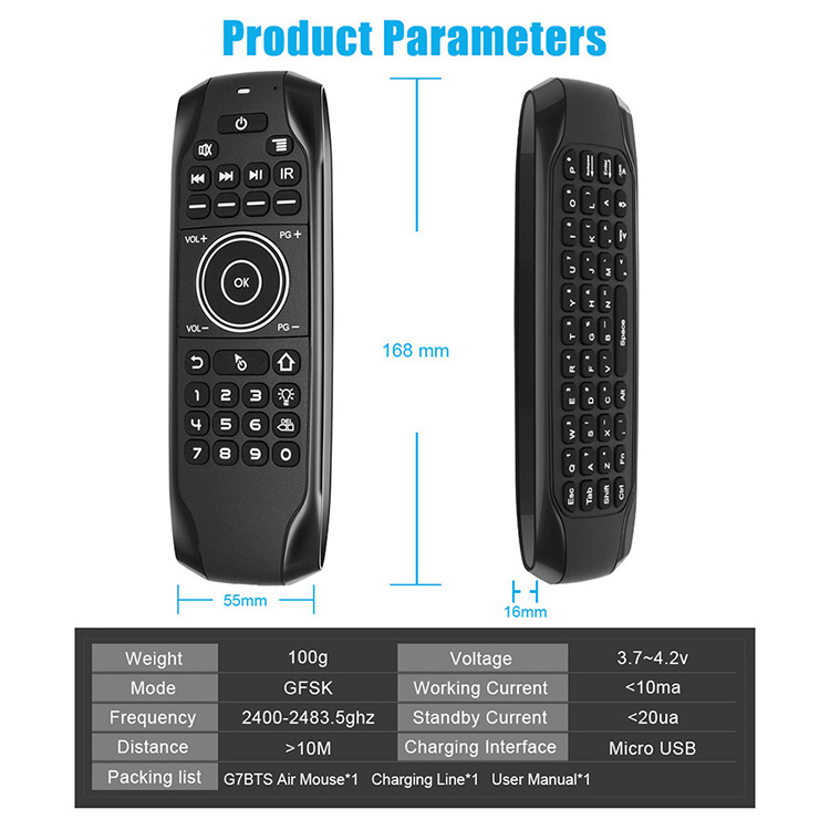 G7BTS BT Air Mouse Mini Keyboard Gyroscope Backlight Remote Control IR Learning BT5.0 for Smart Tv Box H96 MAX X88 PRO PC Mac T9