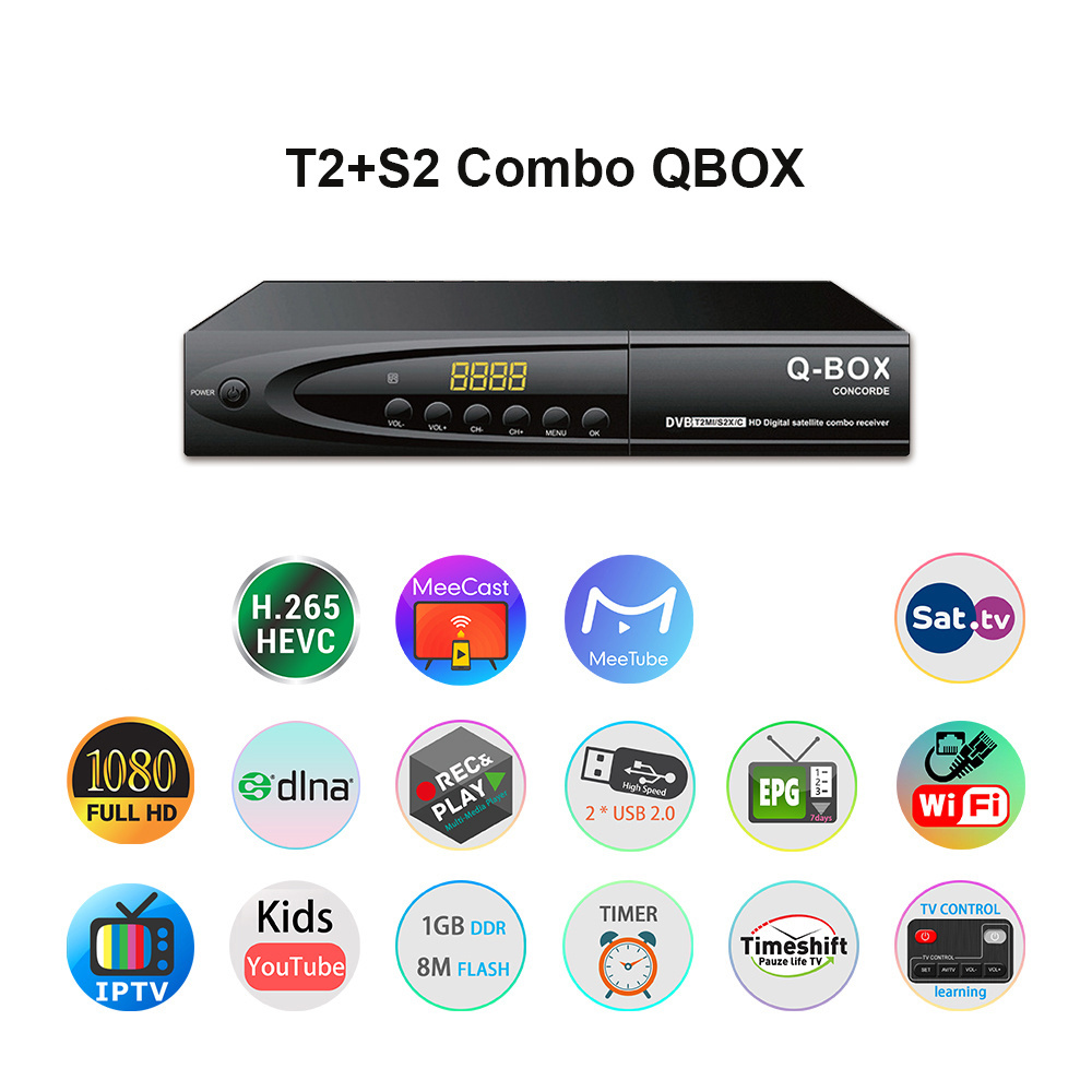 4k combo dvb s2 dvb t2 QBOX dvb-t/dvb-t2 tv tuner receiver full hd 1080p support OTA Wifi USB MPEG H264 Time Shift EPG OSD CCCAM