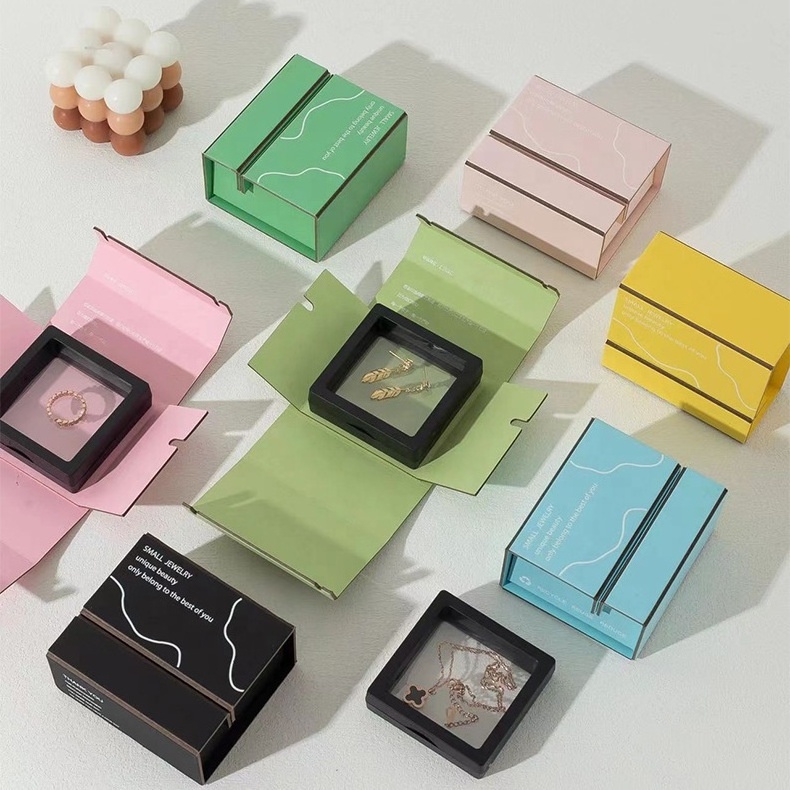 Box printing portable foldable mini pendants earrings rings gift jewelry cardboard paper box