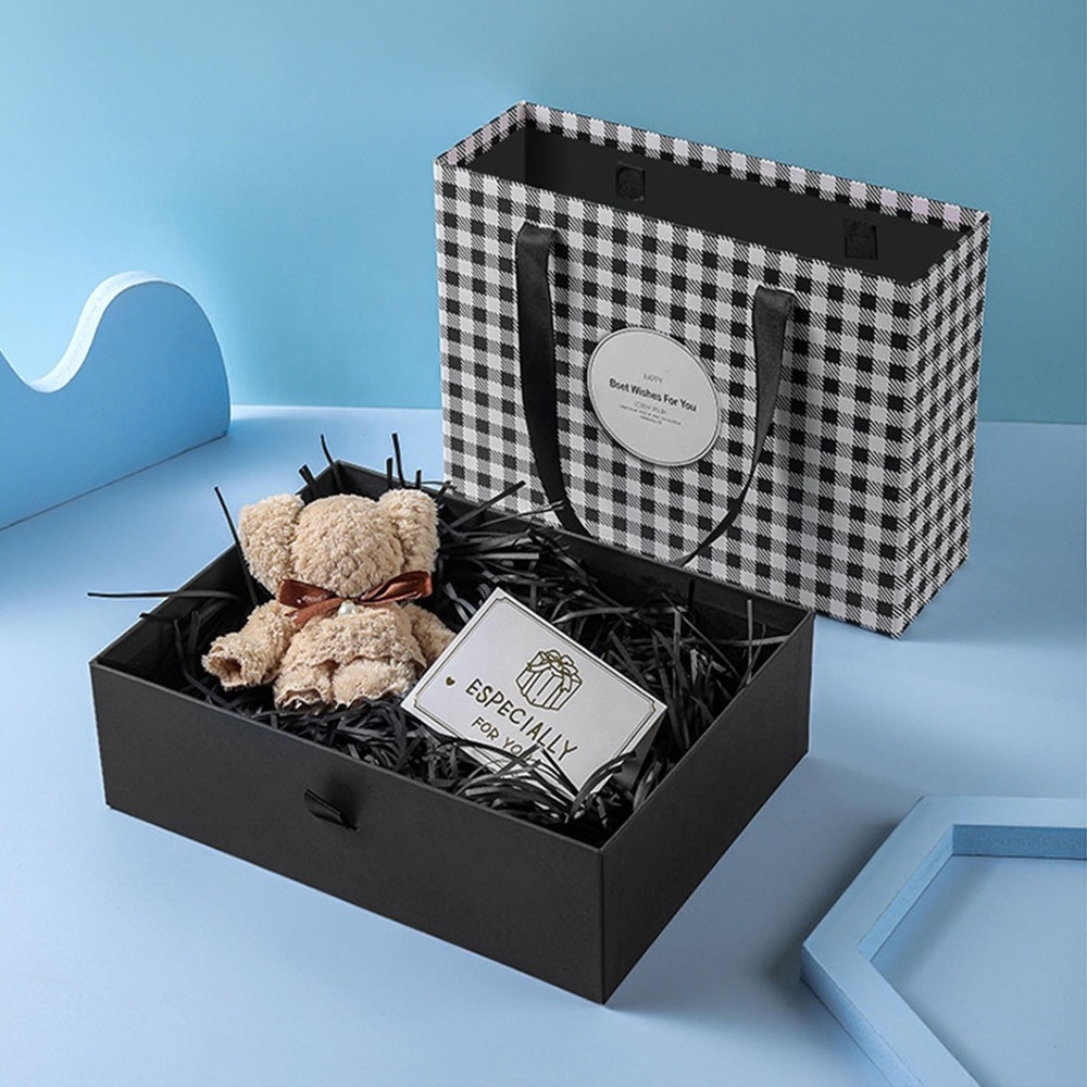 Box printing black and white checkered pattern drawer paper gift box for present