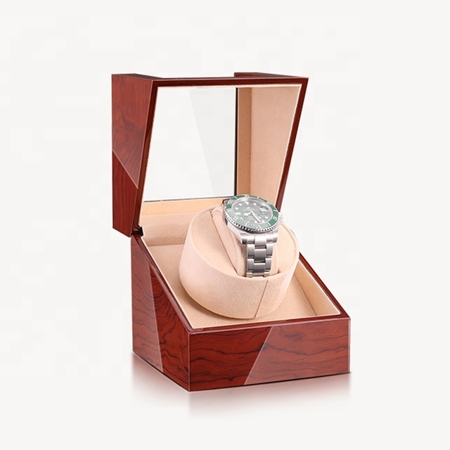 MINEESI Custom Logo High Gloss OEM ODM Wood Watch Luxury Winder Case Custom Rotating Single Automatic Watch Winder Box