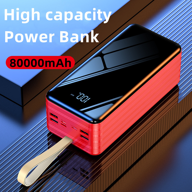 Wholesale factory Hot sale portable With lanyard 4USB output 3 input Super Large Capacity fast charger 80000mah power bank