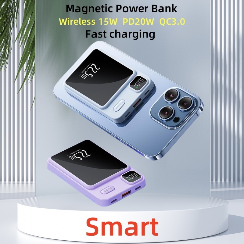 Portable Magnetic Mini PD22.5W QC3.0 10000mAh PowerBank Wireless 15W Quick Charger 5000mAh Power bank For iphone15 14 13 Pro Max