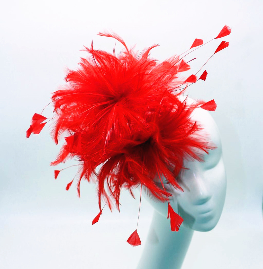 millinery supplies stripped goose feather and hackle feather flower mount with wire accessory