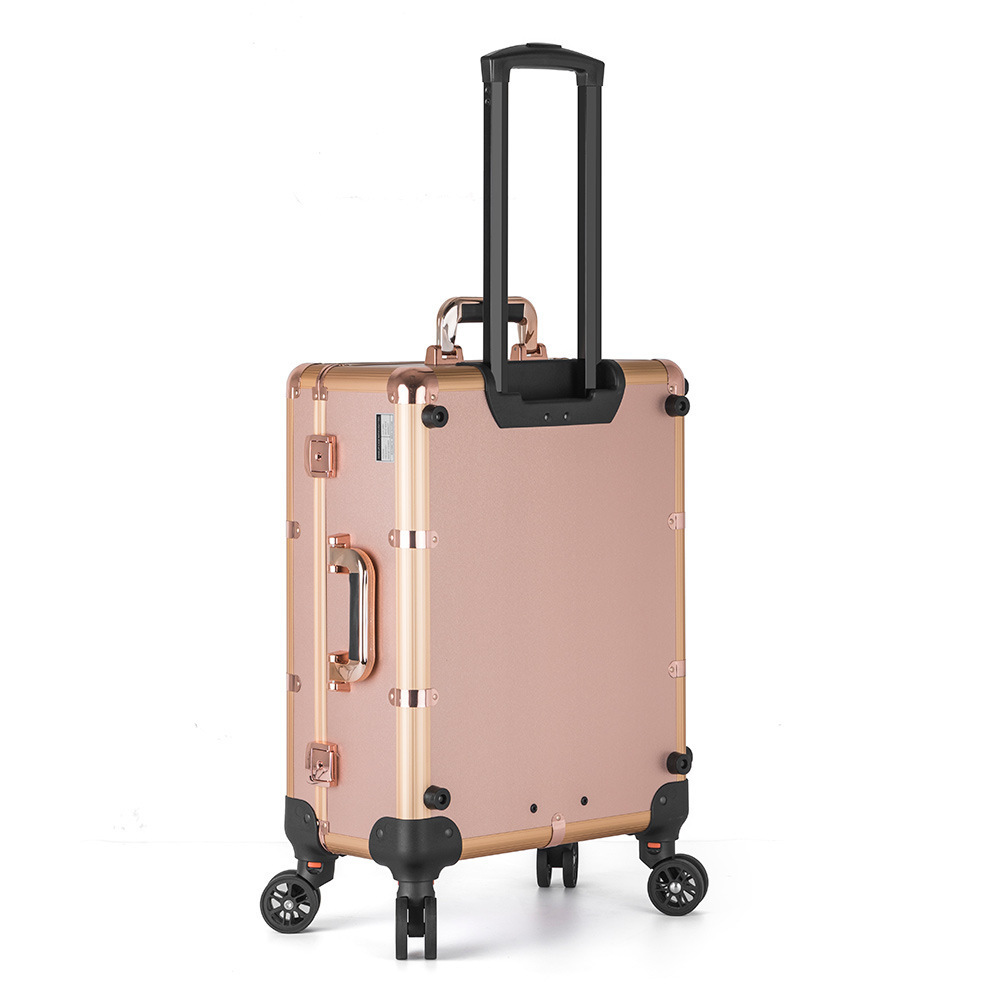 China factory Professional trolley rolling lighted cosmetics display makeup artist vanity train case with led