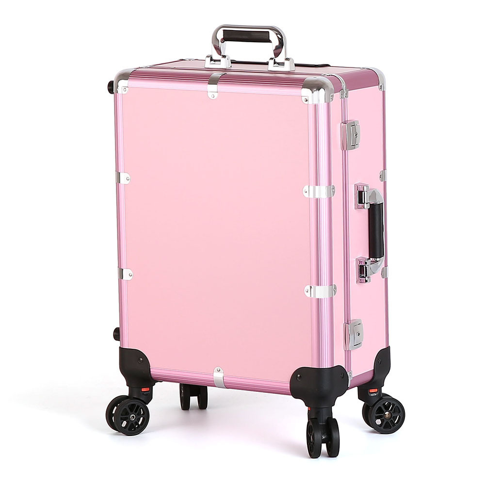 Large professional sunrise salon lighted trolley aluminum cosmetic makeup mobile station case with bulbs light 4 legs stand