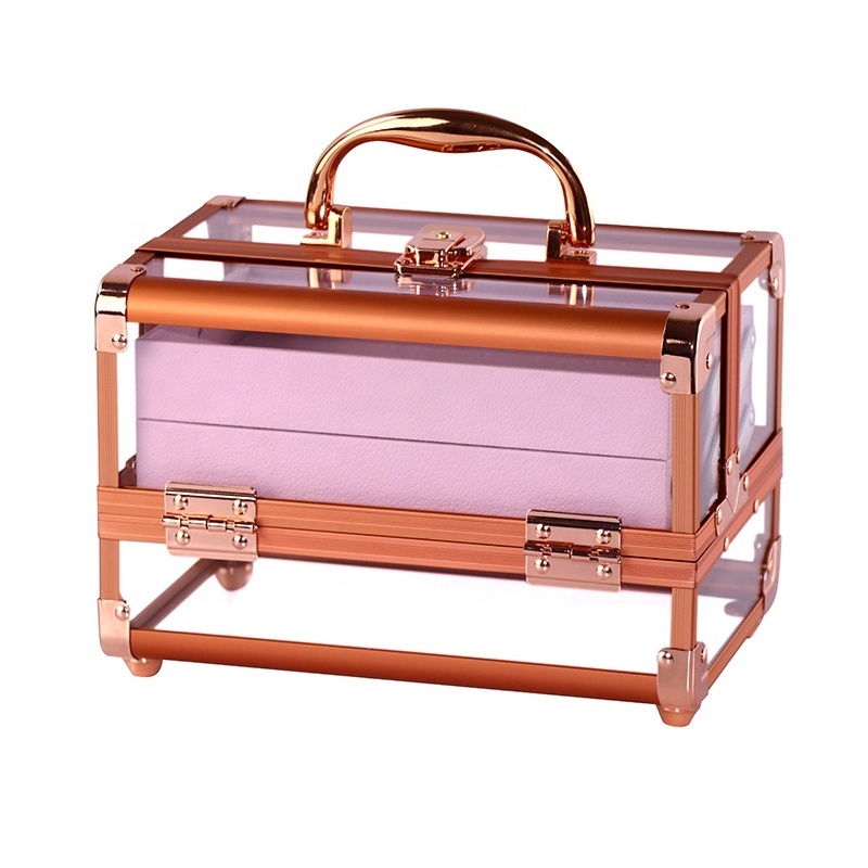 wholesale acrylic clear travel makeup cosmetic organizer storage boxes cases rose gold acrylic makeup case acrylic gift box